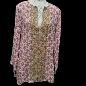 Figue Bohemian Embellished Silk Tunic